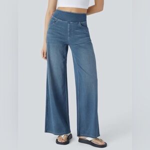NWT Halara High Waisted Flex Denim Baggy Wide Leg Washed Casual Jeans SMALL